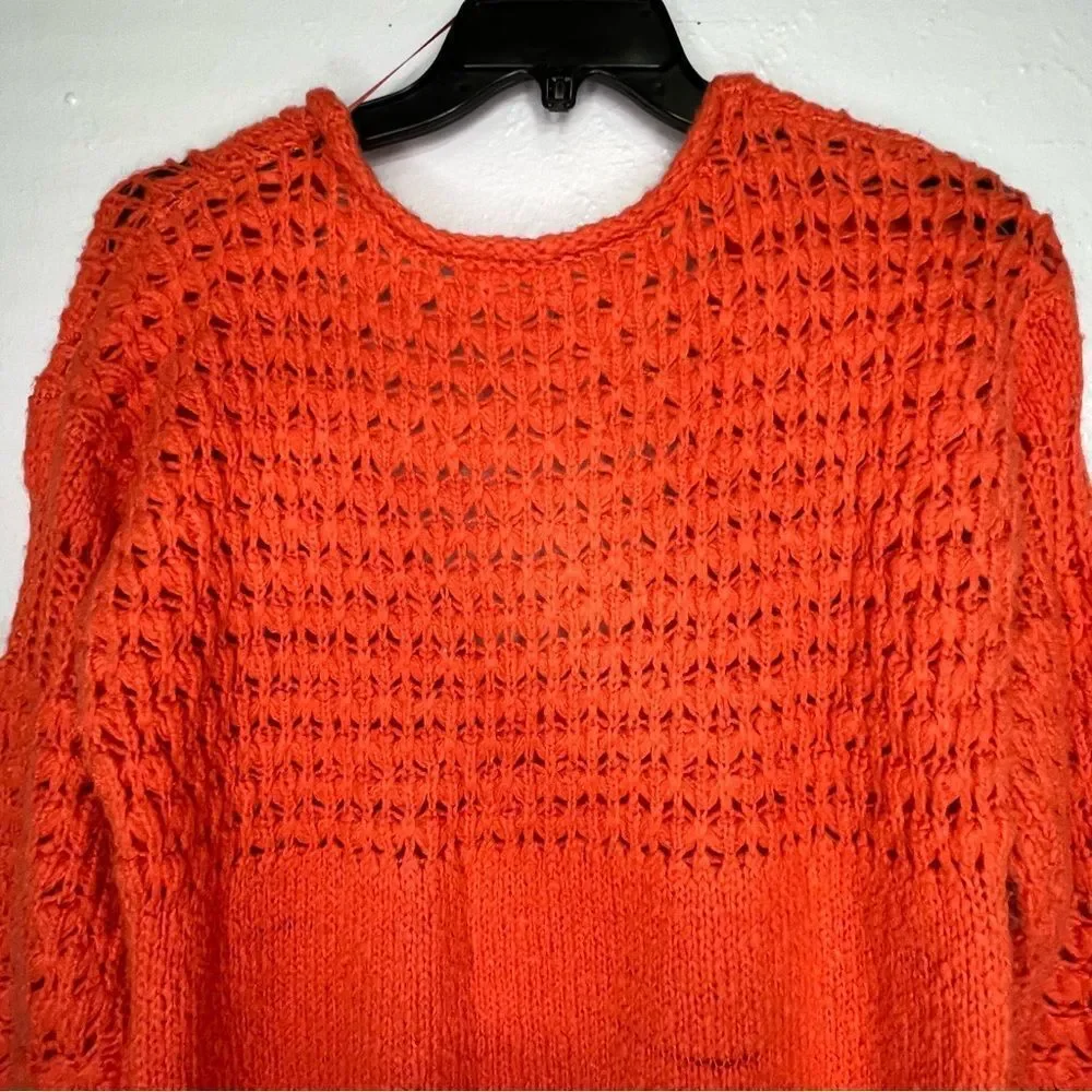 Free People Crashing Waves Pullover Knit Long Sleeve Orange Women’s Sweater Sz S